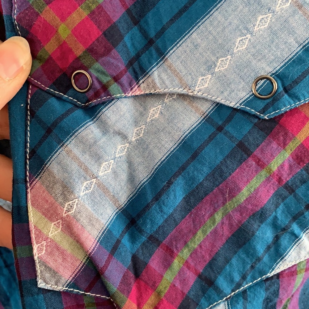 Roper turquoise, plum and olive green plaid embroidered western shirt - Picture 4 of 8